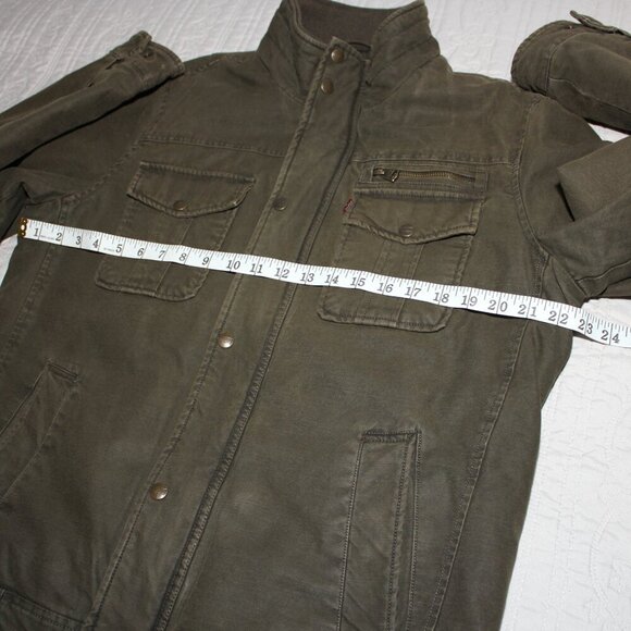 Levi's Mens Canvas feel Quilted Interior Green Heavy Coat Zip Snap Size Medium - Picture 11 of 13